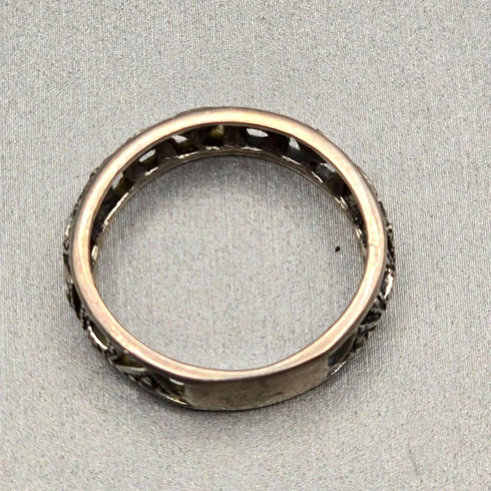 VTG Sterling Silver & Marcasite Lace Filigree 6.3mm Band Ring Size 7.5 Signed - Picture 4 of 7